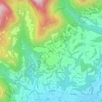 Mappa topografica Lamen, altitudine, rilievo