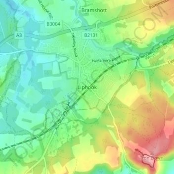 Mappa topografica Liphook, altitudine, rilievo