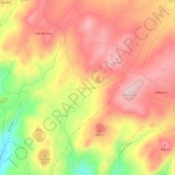 Mappa topografica Pena Lobo, altitudine, rilievo