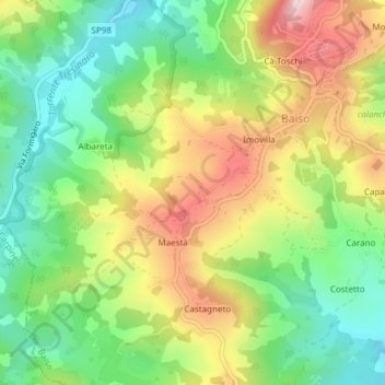 Mappa topografica Montipò, altitudine, rilievo