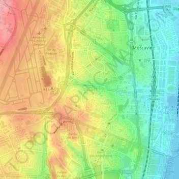 Mappa topografica Olivais, altitudine, rilievo