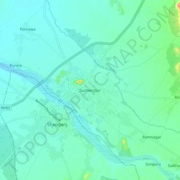 Mappa topografica Sumerpur, altitudine, rilievo