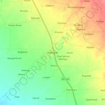 Mappa topografica Mahilpur, altitudine, rilievo