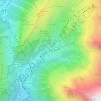 Mappa topografica Le Tour, altitudine, rilievo
