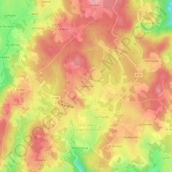 Mappa topografica Chazourne, altitudine, rilievo