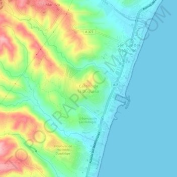 Mappa topografica Castillo de la Duquesa, altitudine, rilievo