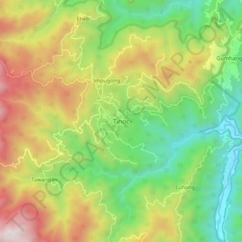 Mappa topografica Tinoc, altitudine, rilievo