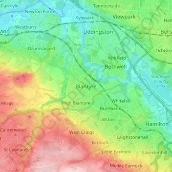 Mappa topografica Blantyre, altitudine, rilievo