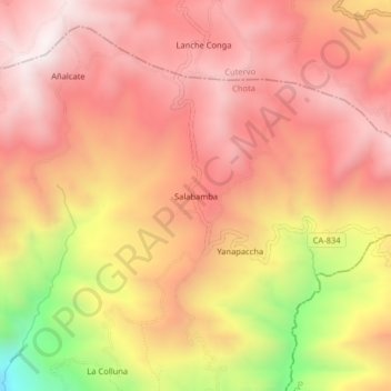 Mappa topografica Salabamba, altitudine, rilievo