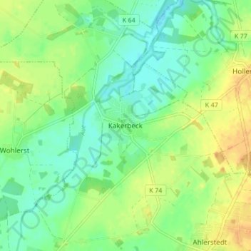 Mappa topografica Kakerbeck, altitudine, rilievo