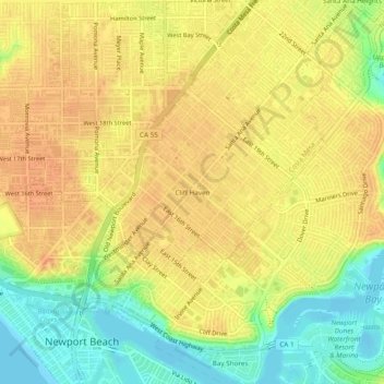 Mappa topografica Cliff Haven, altitudine, rilievo