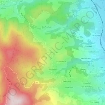 Mappa topografica Les Servajeans, altitudine, rilievo