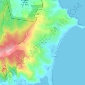 Mappa topografica Tura Beach, altitudine, rilievo