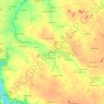 Mappa topografica L'Épiardière, altitudine, rilievo
