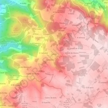 Mappa topografica Carnes, altitudine, rilievo