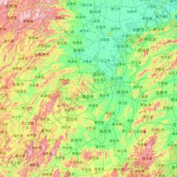 Mappa topografica 湖南省, altitudine, rilievo