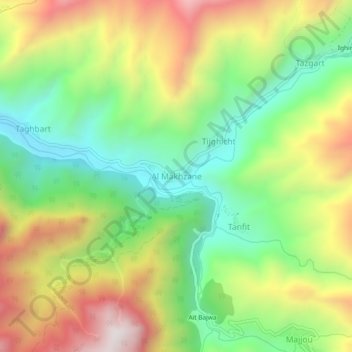 Mappa topografica Al Makhzane, altitudine, rilievo