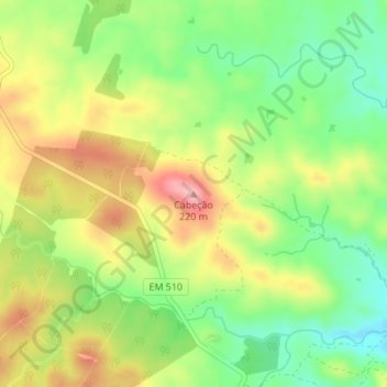 Mappa topografica Cabeção, altitudine, rilievo
