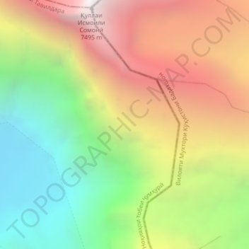 Mappa topografica Pamir Mountains, altitudine, rilievo