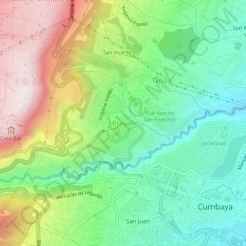 Mappa topografica Miravalle, altitudine, rilievo