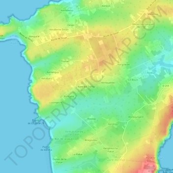 Mappa topografica Kerellot Treflez, altitudine, rilievo