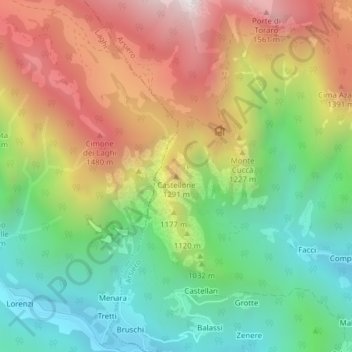 Mappa topografica Castellone, altitudine, rilievo