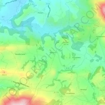 Mappa topografica Basoita, altitudine, rilievo