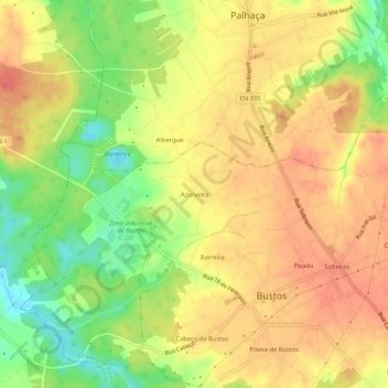 Mappa topografica Azurveira, altitudine, rilievo