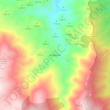 Mappa topografica Benacebada, altitudine, rilievo