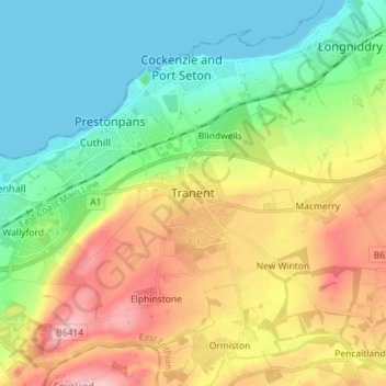 Mappa topografica Tranent, altitudine, rilievo