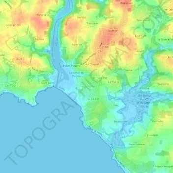 Mappa topografica Guidel-Plages, altitudine, rilievo