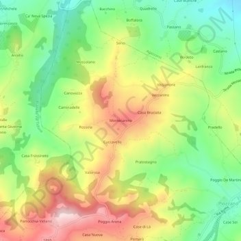 Mappa topografica Montecanino, altitudine, rilievo