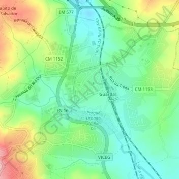 Mappa topografica São Miguel da Guarda, altitudine, rilievo