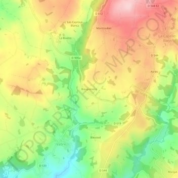 Mappa topografica Rieupresens, altitudine, rilievo