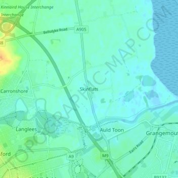 Mappa topografica Skinflats, altitudine, rilievo