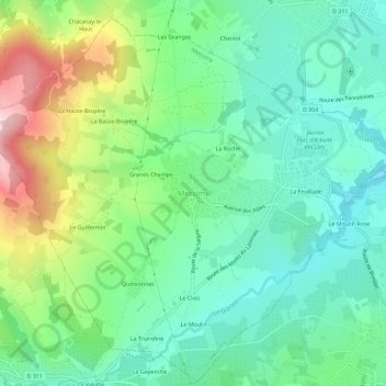 Mappa topografica Messimy, altitudine, rilievo