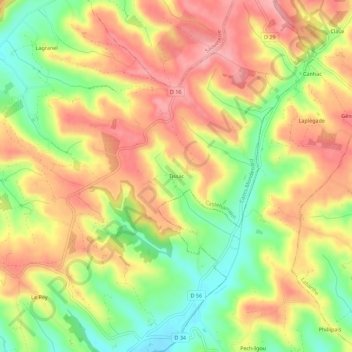 Mappa topografica Tissac, altitudine, rilievo