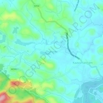 Mappa topografica Thariode, altitudine, rilievo