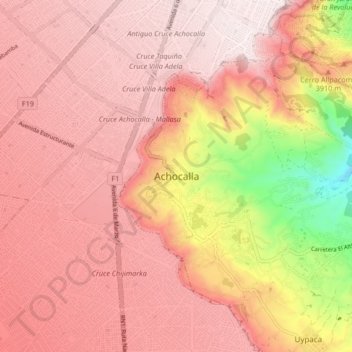 Mappa topografica Achocalla, altitudine, rilievo