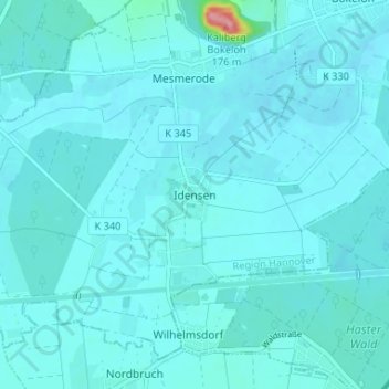 Mappa topografica Idensen, altitudine, rilievo