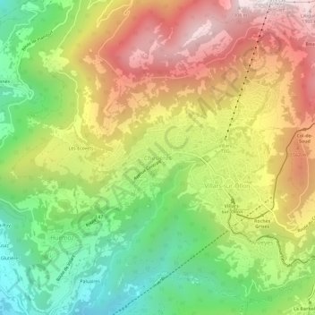 Mappa topografica Chesières, altitudine, rilievo