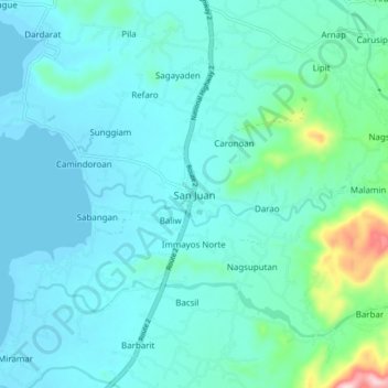 Mappa topografica San Juan, altitudine, rilievo
