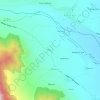 Mappa topografica Wotu, altitudine, rilievo