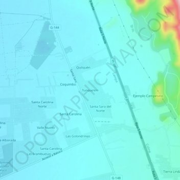 Mappa topografica Tunquelén, altitudine, rilievo