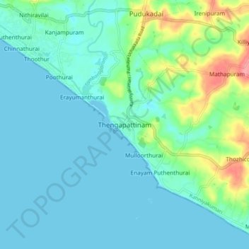 Mappa topografica Thengapattinam, altitudine, rilievo