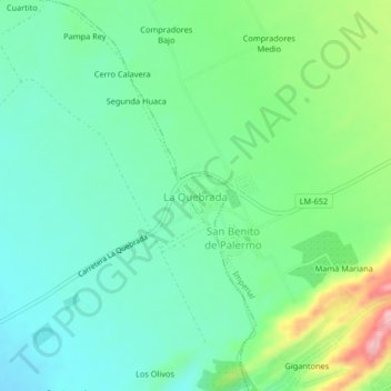 Mappa topografica La Quebrada, altitudine, rilievo