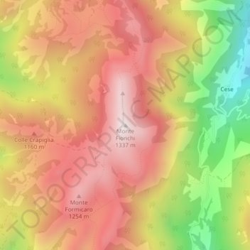 Mappa topografica Monte Fionchi, altitudine, rilievo