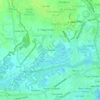 Mappa topografica First Home, altitudine, rilievo