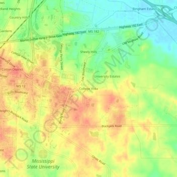 Mappa topografica College Vista, altitudine, rilievo