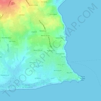 Mappa topografica Kerbrigent, altitudine, rilievo